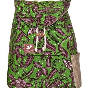 Rare Taaluma Tote backpack green purple drawstring wood toggle button flap